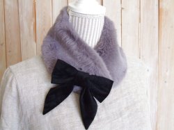 画像1: ６５％ＯＦＦ・ベロアリボン ファーティペット（グレー）