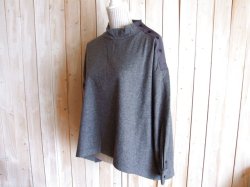 画像1: ３０％ＯＦＦ・ウールカットソー 肩ボタンワイドプルオーバー（グレー）