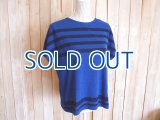 ５０％ＯＦＦ・パネルボーダー フレンチスリーブプルオーバー（ディープブルー）