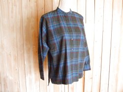 画像1: ３０％ＯＦＦ・バンドカラー 薄起毛チェック柄ブラウス（ブルー×グレー）