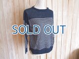 ７０％ＯＦＦ・リネンニット パネルボーダー プルオーバー（杢ネイビー×ホワイト）