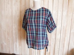 画像1: ５０％ＯＦＦ・多色チェック 裾リボン プルオーバー（ネイビー×グリーン×ピンク）