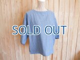 ６０％ＯＦＦ・細ストライプ 袖口パイピングプルオーバー（杢ブルー×ホワイト）