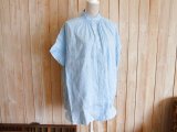 ２０％ＯＦＦ・リネン スタンドカラー シャツチュニック（薄ブルー）