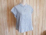 ５０％ＯＦＦ・シワ加工 チェック柄ブラウス（薄ブルー×ホワイト）