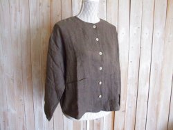 画像1: ２０％ＯＦＦ・リネンツイル ノーカラージャケット（モカブラウン）