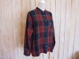 ３０％ＯＦＦ・タータンチェック リネンブラウス（ネイビー×レッド）