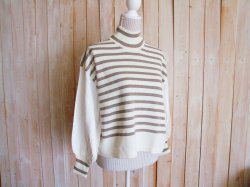 画像1: ２０％ＯＦＦ・リブ使い ボーダーニットプルオーバー（ホワイト×グレー）