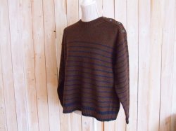 画像1: ２０％ＯＦＦ・肩ボタン ボーダー柄ニットプルオーバー（ブラウン×ネイビー）