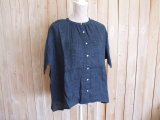 １０％ＯＦＦ・リネン バンドカラー ブラウス（杢ネイビー）