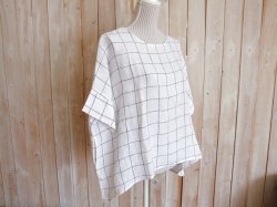 画像1: １０％ＯＦＦ・リネン ポケットつきプルオーバー（ホワイトチェック）