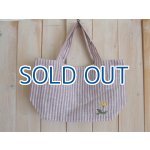 画像: １０％ＯＦＦ・刺繍つき リネンストライプ柄 ミニバッグ（ラベンダー）