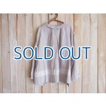 画像: ３０％ＯＦＦ・リネン パネルストライプ ワイドプルオーバー（薄グレー×アイボリー）