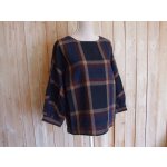 画像: ４０％ＯＦＦ・リネン 大柄チェック ２ＷＡＹブラウス（ネイビー×ブラウンパープル）
