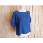画像: ３０％ＯＦＦ・リネン 袖折り返し プルオーバー（ディープブルー）