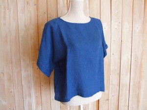 画像1: ３０％ＯＦＦ・リネン 袖折り返し プルオーバー（ディープブルー）