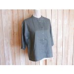画像: ２０％ＯＦＦ・リネン バンドカラーブラウス（モスグリーン）