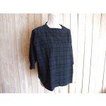 画像: ４０％ＯＦＦ・チェック柄 襟フリル ワイドプルオーバー（ネイビー×グリーン）