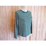 画像: ５０％ＯＦＦ・ボーダー柄 エルボーパッチ長袖Ｔシャツ（杢グリーン×杢ベージュ）