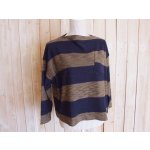 画像: ５０％ＯＦＦ・太ボーダー パイル地ワイドプルオーバー（ネイビー×マスタード）