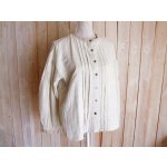 画像: ２０％ＯＦＦ・バンドカラー ダブルガーゼ ピンタックブラウス（杢アイボリー）
