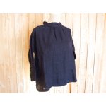画像: ４０％ＯＦＦ・グレンチェック リネンガーゼ ロールカラー プルオーバー（ネイビー）