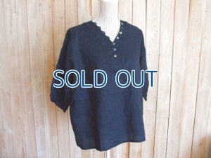画像1: ２０％ＯＦＦ・リネン 多ボタンワイドプルオーバー（ネイビー）