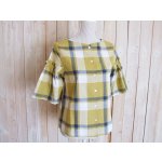画像: ６０％ＯＦＦ・大柄チェック 袖フリル ２WAYブラウス（マスタード×ネイビー）