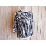 画像: ３０％ＯＦＦ・リネン ギンガムチェック うしろボタン プルオーバー（ブラック×ホワイト）