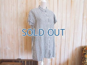 画像1: ５０％ＯＦＦ・リネン ストライプ柄 シャツチュニック（杢ブラック×ホワイト）