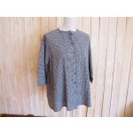 画像: ４０％ＯＦＦ・小チェック バンドカラーワイドブラウス（ブラック×アイボリー）