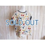 画像: ４０％ＯＦＦ・ボタニカル柄×無地 フレンチスリーブ プルオーバー（アイボリー×ネイビー）