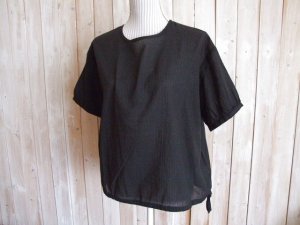画像1: ２０％ＯＦＦ・シワ加工 裾リボンプルオーバー（ブラック）