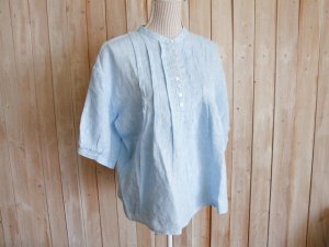 画像1: ２０％ＯＦＦ・リネン バンドカラータックプルオーバー（薄ブルー）
