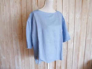 画像1: ２０％ＯＦＦ・リネン ボートネックプルオーバー（ブルー）