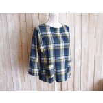 画像: ３０％ＯＦＦ・チェック柄 フロントポケット  プルオーバー（ネイビー×イエロー）