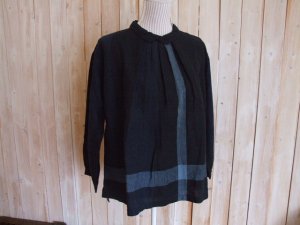 画像1: ４０％ＯＦＦ・リネン パネルストライプ ワイドプルオーバー（スミクロ×ネイビー）