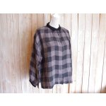 画像: ４０％ＯＦＦ・ダブルリネン ブロックチェック ワイドブラウス（グレー）
