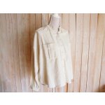 画像: １０％ＯＦＦ・バンドカラー胸ポケットブラウス（杢アイボリー）