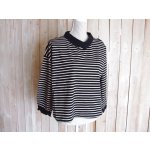 画像: ２０％ＯＦＦ・襟切り替えボーダープルオーバー（ブラック×アイボリー）