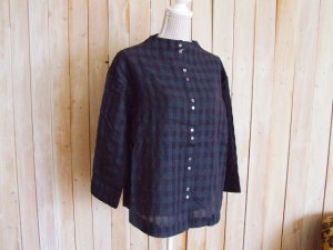 画像1: １０％ＯＦＦ・チェック柄 リネン ２ＷＡＹブラウス（ネイビー×ブルーグレー）