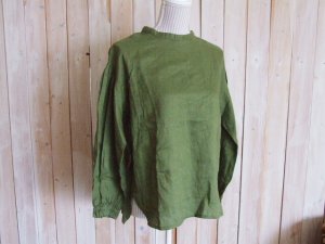 画像1: １０％ＯＦＦ・リネン 袖ギャザープルオーバー（カーキ）