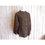 画像: １０％ＯＦＦ・チェック柄 リネン ２ＷＡＹブラウス（カーキブラウン×ネイビー）