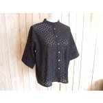 画像: １０％ＯＦＦ・レース バンドカラーブラウス（ブラック）