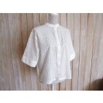 画像: １０％ＯＦＦ・レース バンドカラーブラウス（オフホワイト）