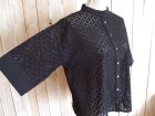 画像: １０％ＯＦＦ・レース バンドカラーブラウス（ブラック）