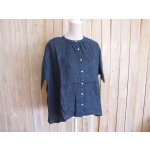 画像: １０％ＯＦＦ・リネン バンドカラー ブラウス（杢ネイビー）