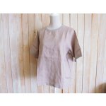画像: １０％ＯＦＦ・リネン リブプルオーバー（薄グレーベージュ）